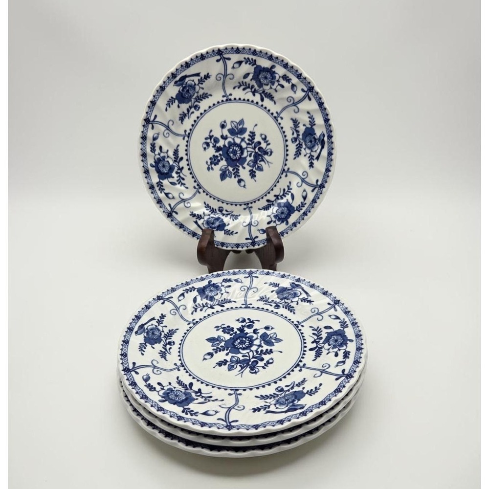 Set Of 4 Johnson Brothers Indies Blue & White 7.5" Salad Plates England